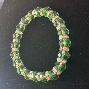 Light Green Faceted Resin Crystal Beaded Stretch Bracelet Austrian Czech CZ